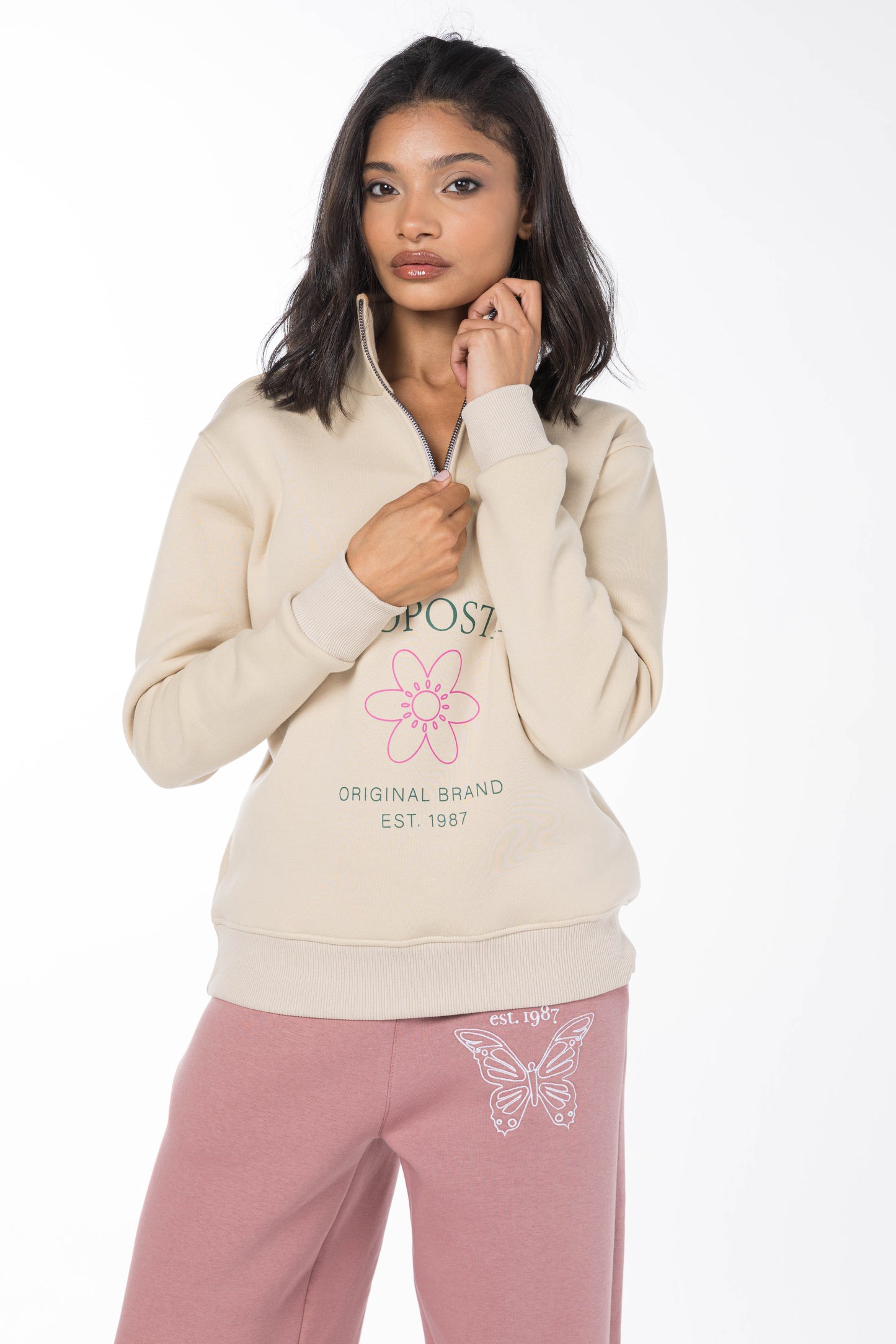 AEROPOSTALE EST. 1987 BUTTERFLY EMBROIDERED STRAIGHT SWEATPANTS-DAWN PINK