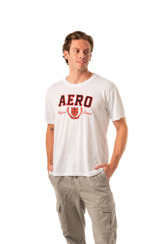 AERO ATHLETIC CREST DOUBLE TWILL APPLIQUÃ‰ GRAPHIC TEE-WHITE