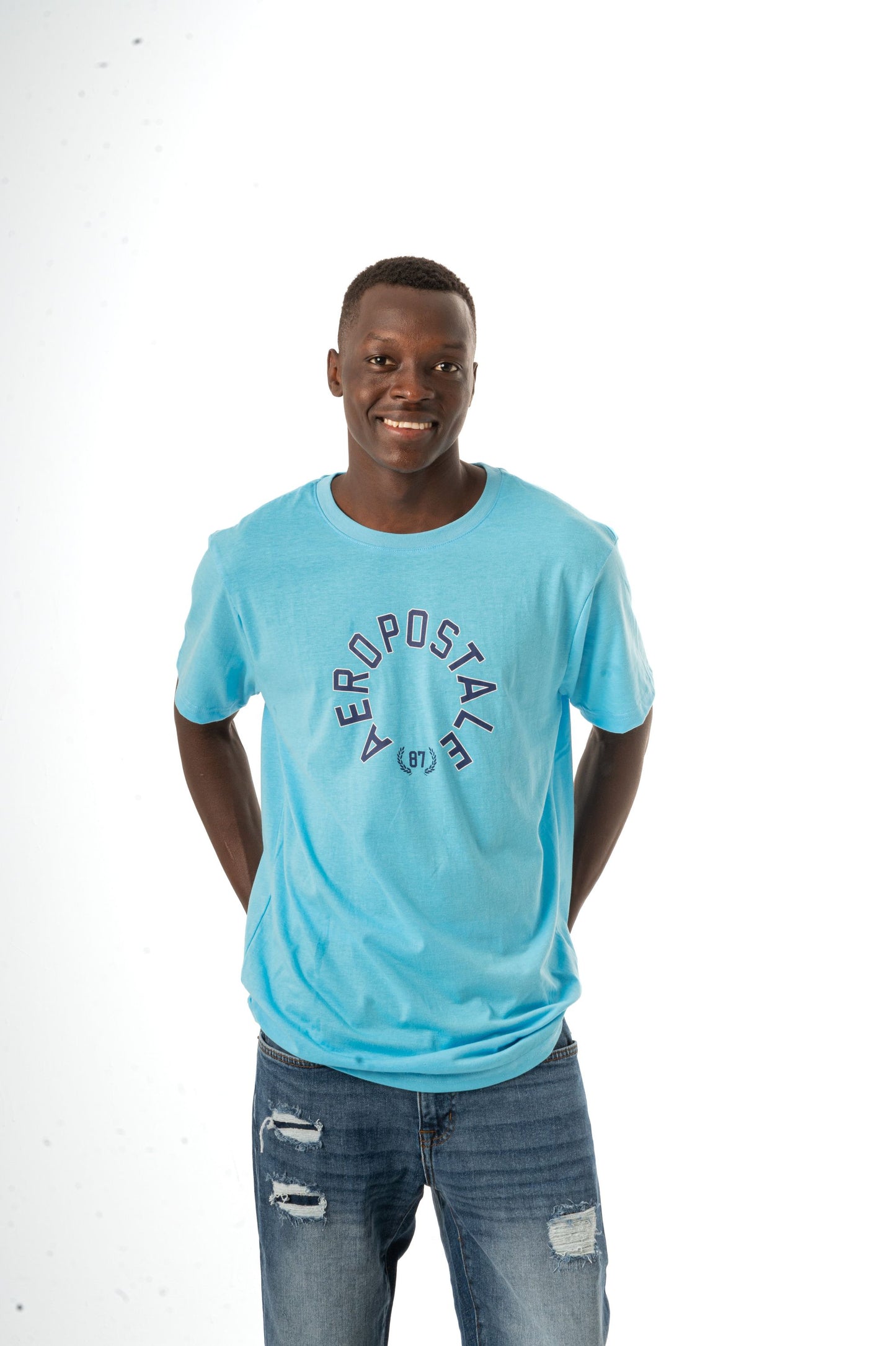 AEROPOSTALE CIRCLE TWILL APPLIQUÃ‰ GRAPHIC TEE- BLUE