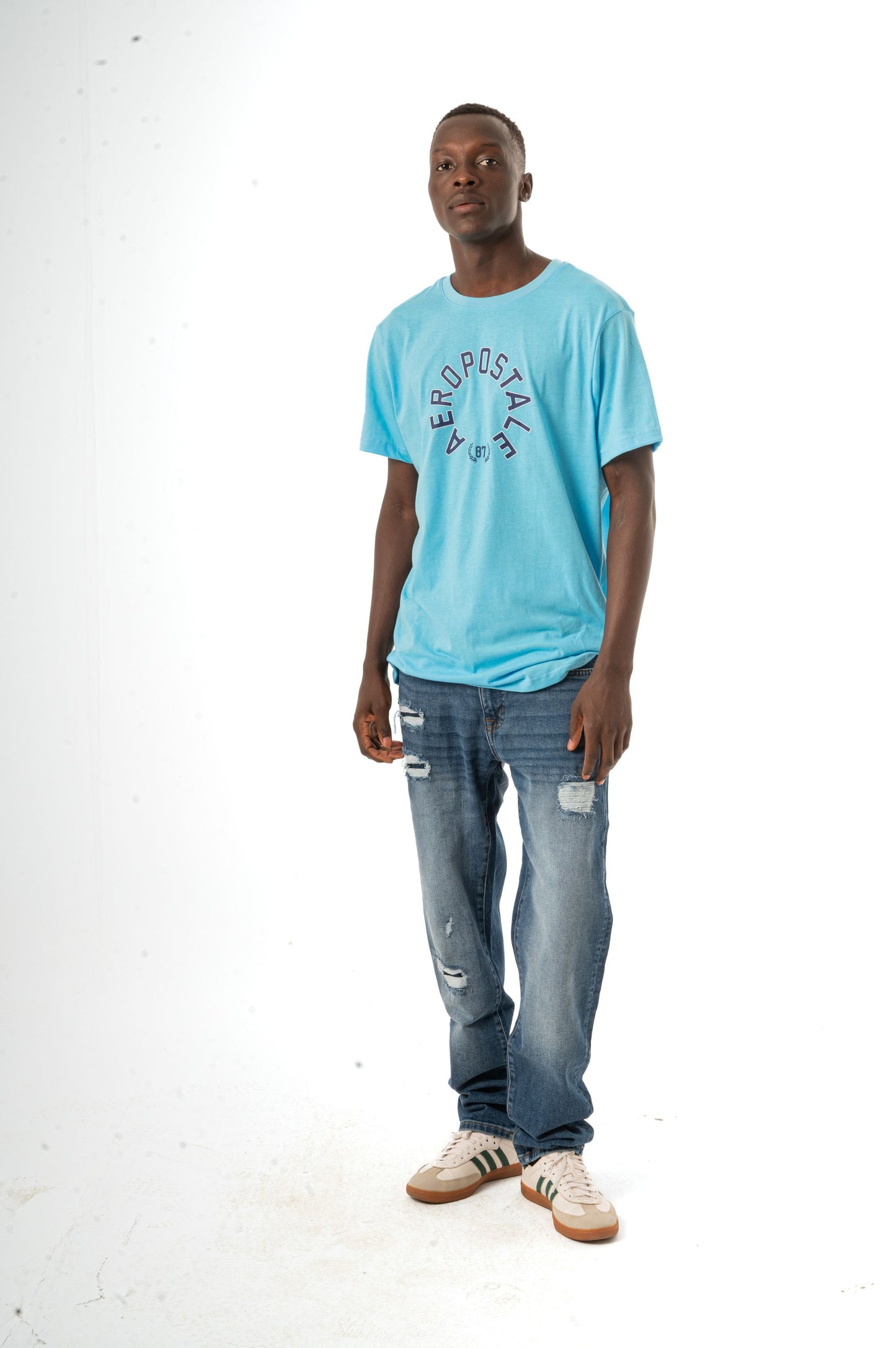 AEROPOSTALE CIRCLE TWILL APPLIQUÃ‰ GRAPHIC TEE- BLUE