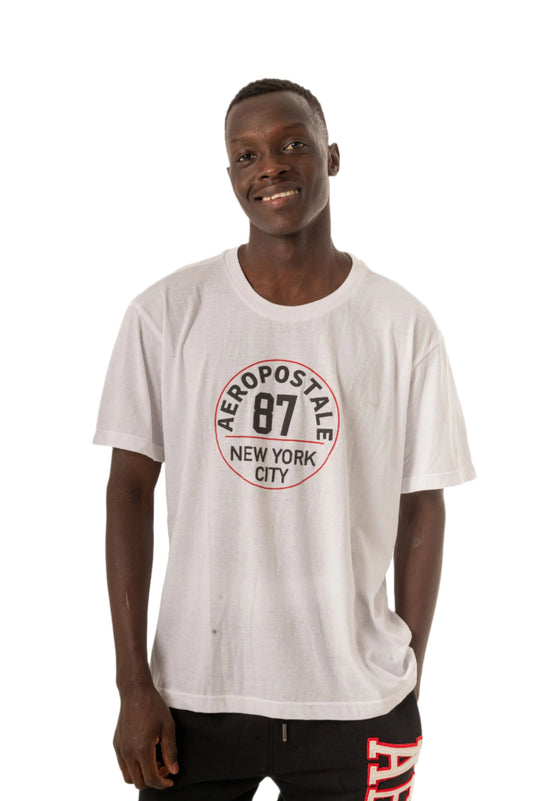 AEROPOSTALE 87 CIRCLE PRINT GRAPHIC TEE-WHITE