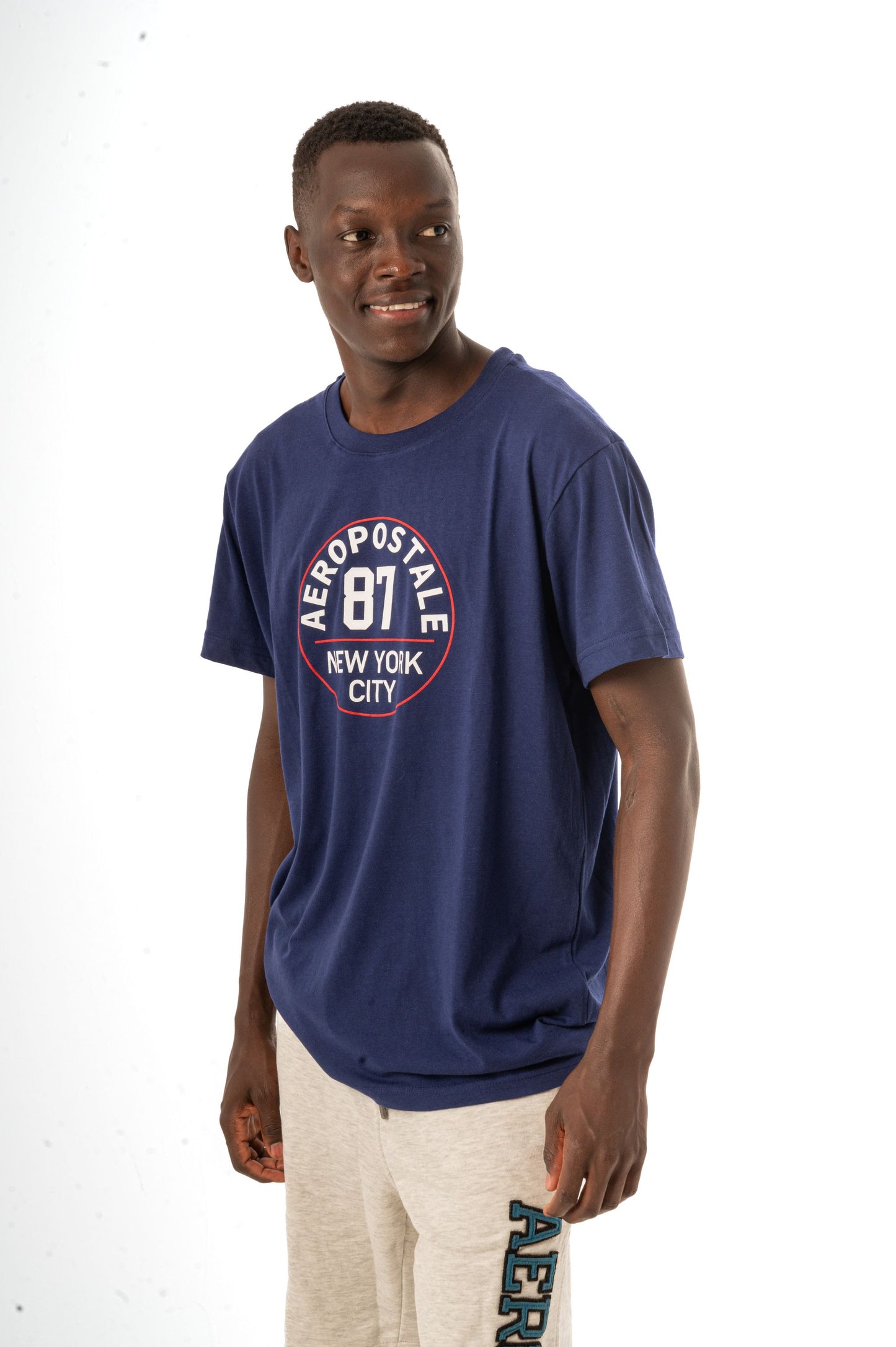 AEROPOSTALE 87 CIRCLE PRINT GRAPHIC TEE-NAVY