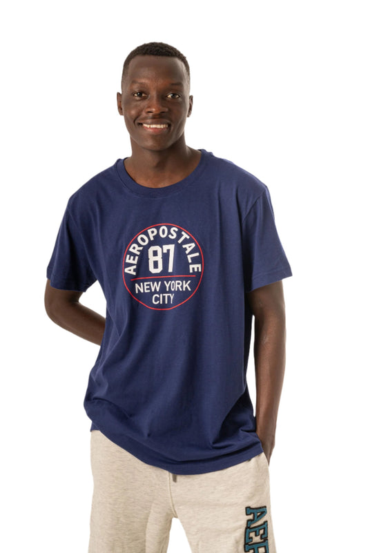 AEROPOSTALE 87 CIRCLE PRINT GRAPHIC TEE-NAVY