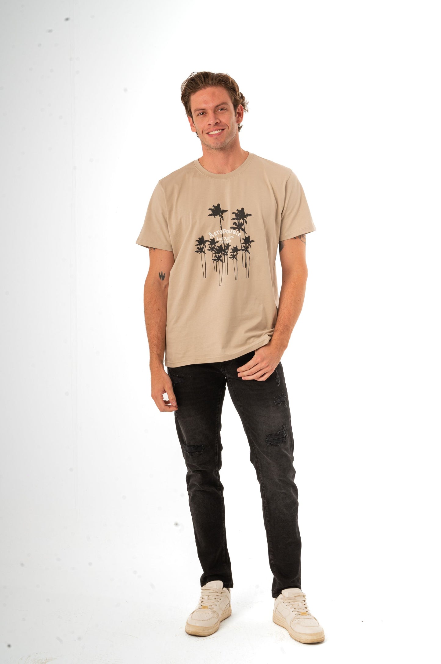 AEROPOSTALE GOTHIC PALMS PRINT GRAPHIC TEE-BEIGE