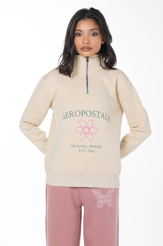 AEROPOSATALE ORIGINAL BRAND QUARTER ZIP SWEATSHIRT-BEIGE