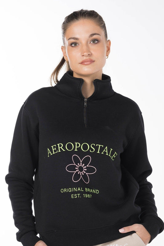 AEROPOSATALE ORIGINAL BRAND QUARTER ZIP SWEATSHIRT-BLACK