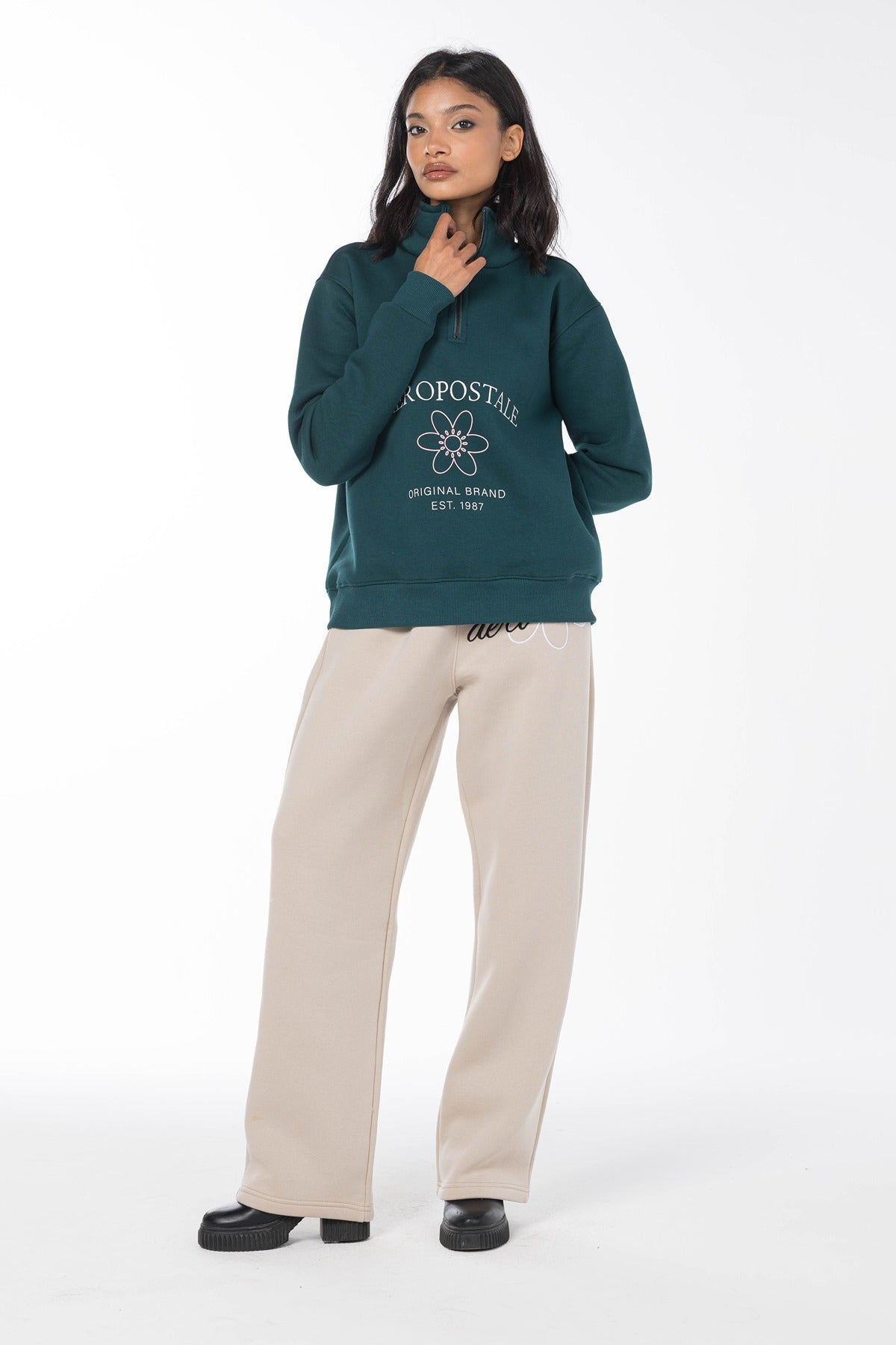 AEROPOSATALE ORIGINAL BRAND QUARTER ZIP SWEATSHIRT-GREEN