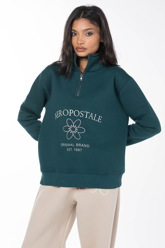 AEROPOSATALE ORIGINAL BRAND QUARTER ZIP SWEATSHIRT-GREEN