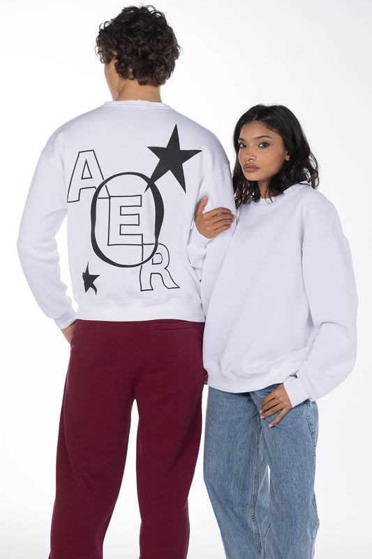 AERO STARS UNISEX CREW SWEATSHIRT-WHITE