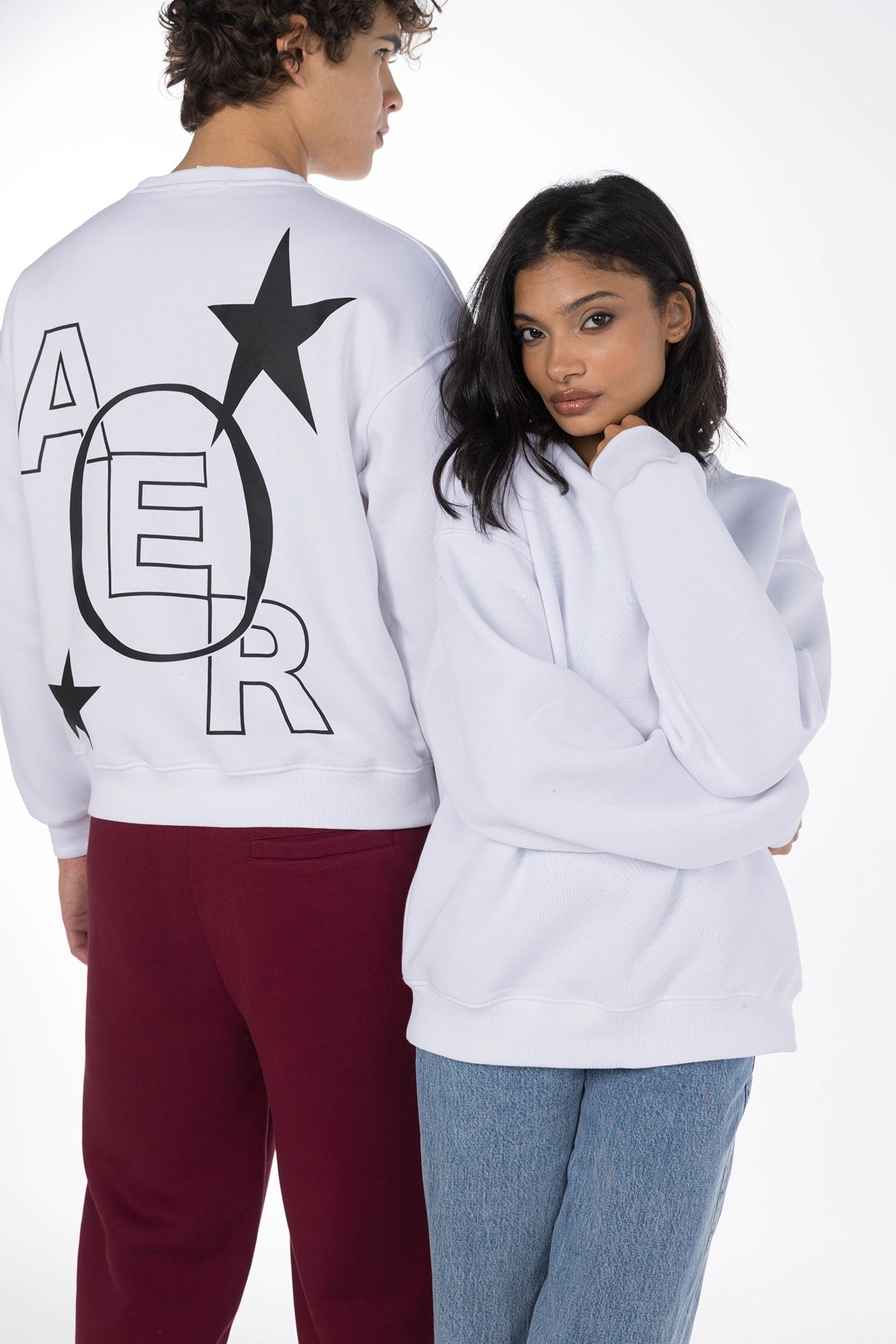 AERO STARS UNISEX CREW SWEATSHIRT-WHITE