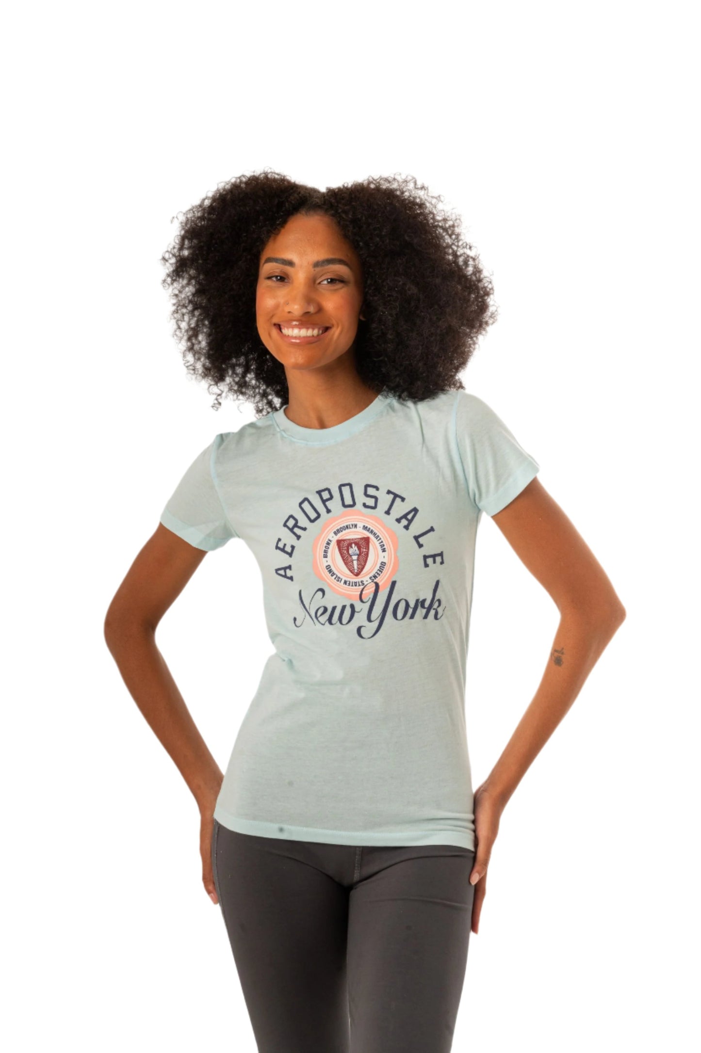 AEROPOSTALE BOROUGHS CREST TWILL APPLIQUÃ‰ GRAPHIC TEE-AQUA