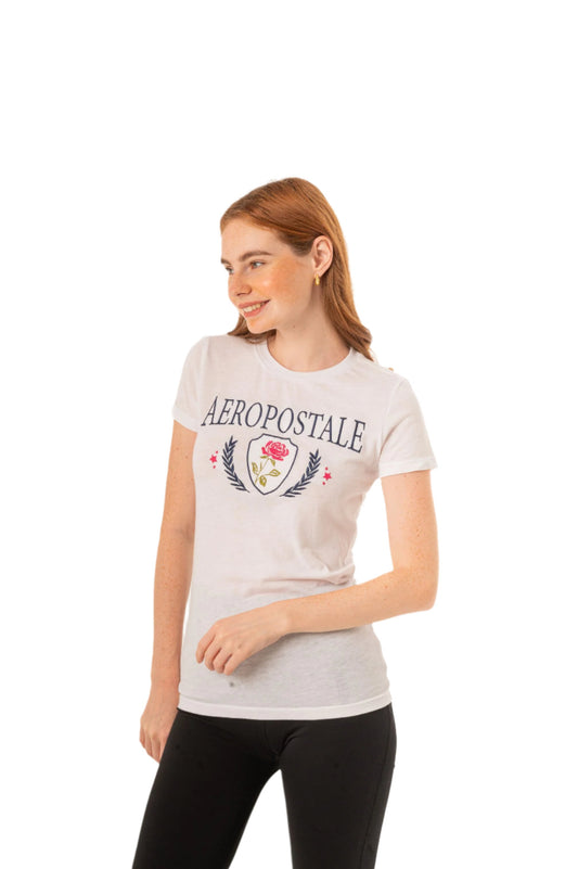 AEROPOSTALE ROSE CREST EMB. GRAPHIC TEE-WHITE