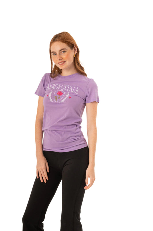 AEROPOSTALE ROSE CREST EMB. GRAPHIC TEE-DARK PURPLE