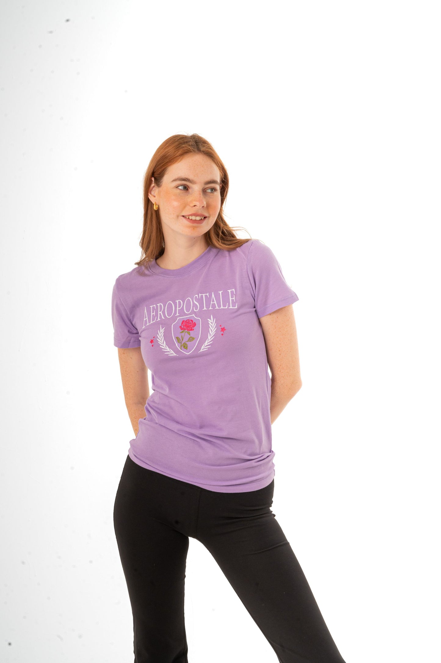 AEROPOSTALE ROSE CREST EMB. GRAPHIC TEE-DARK PURPLE