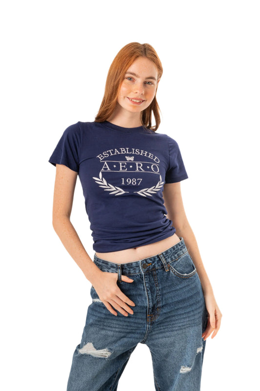 AERO BUTTERFLY CIRCLE EMB. GRAPHIC TEE-NAVY