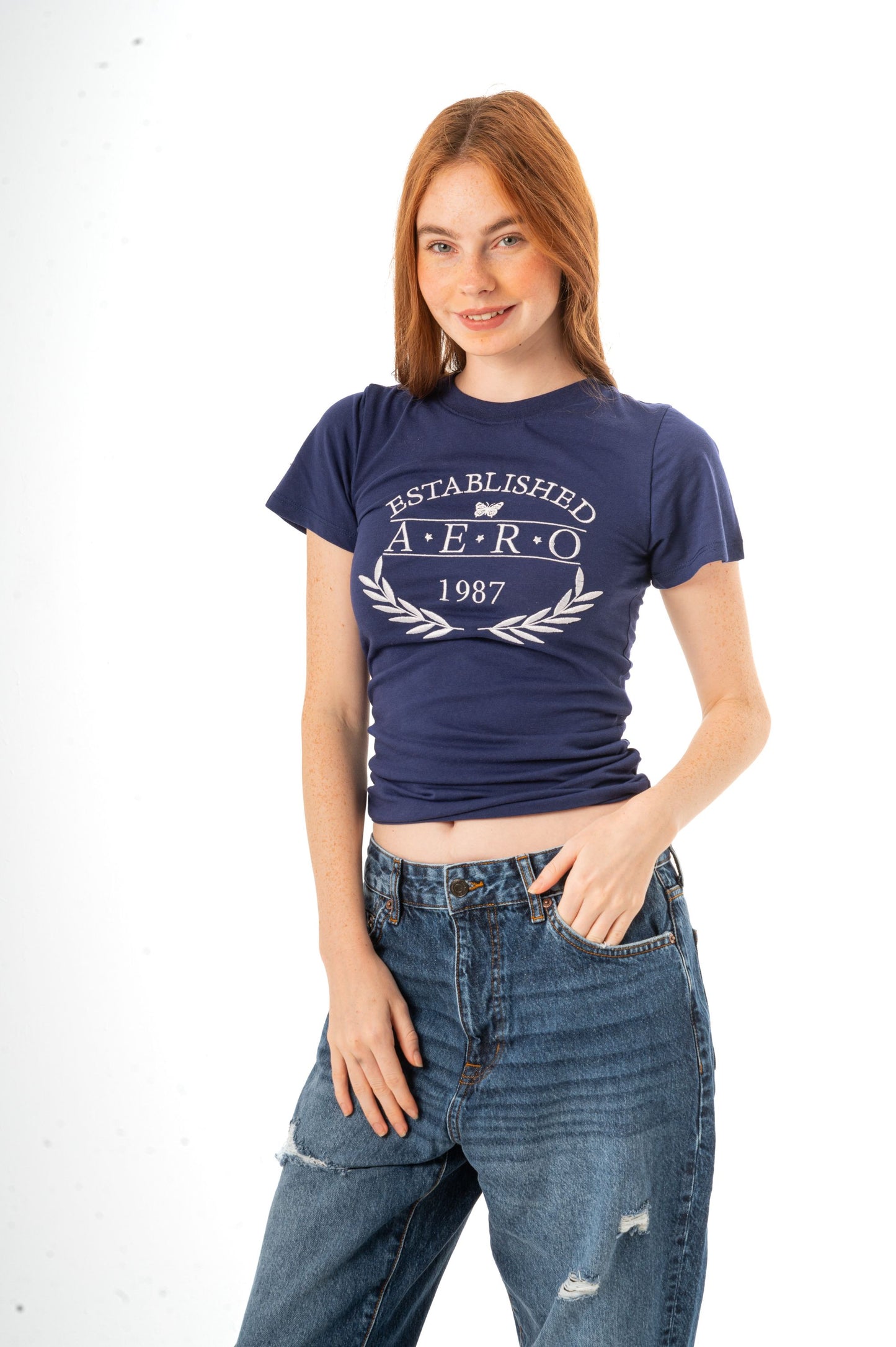 AERO BUTTERFLY CIRCLE EMB. GRAPHIC TEE-NAVY