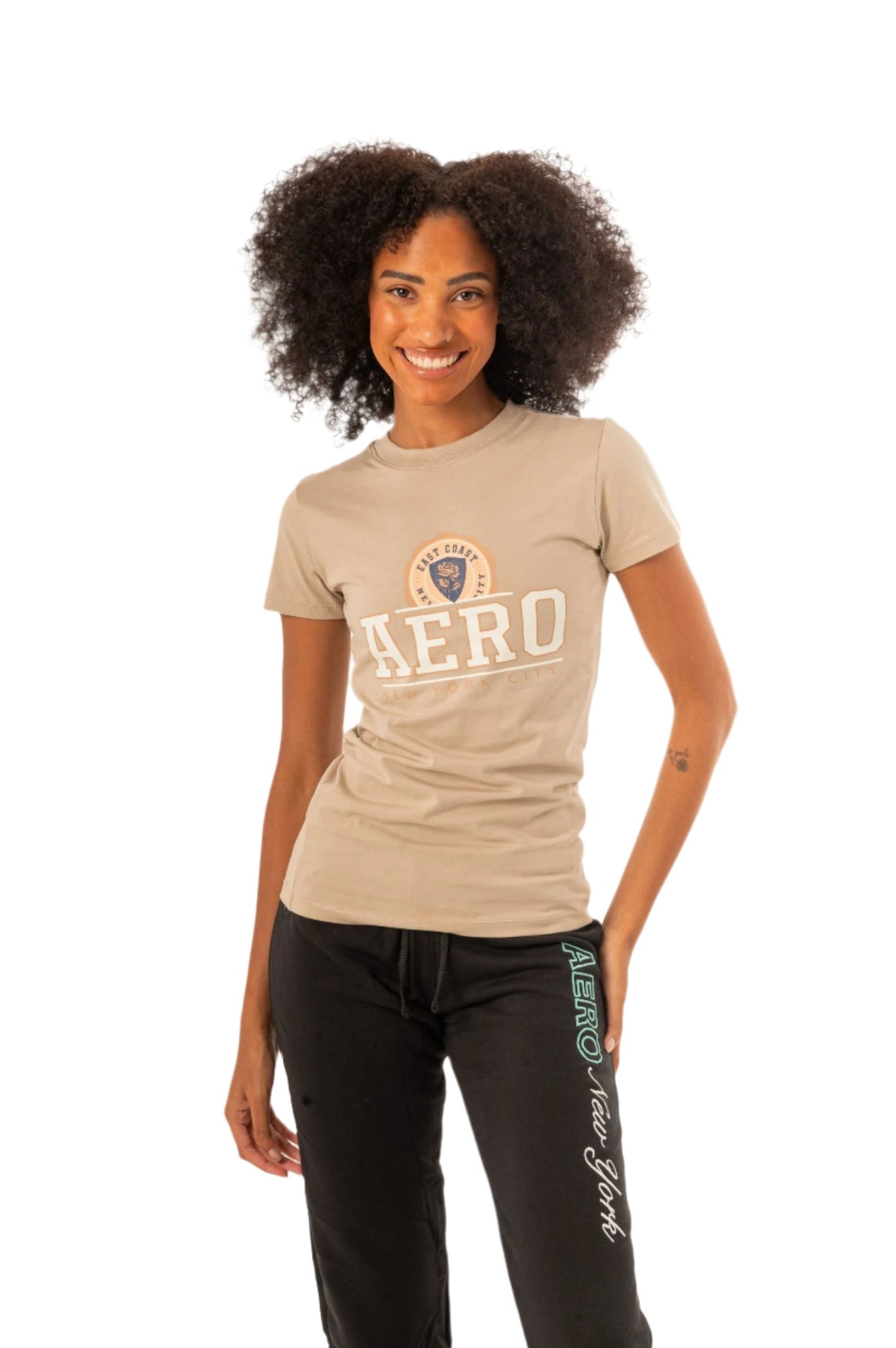 AERO FOIL CREST PRINT GRAPHIC TEE-BEIGE