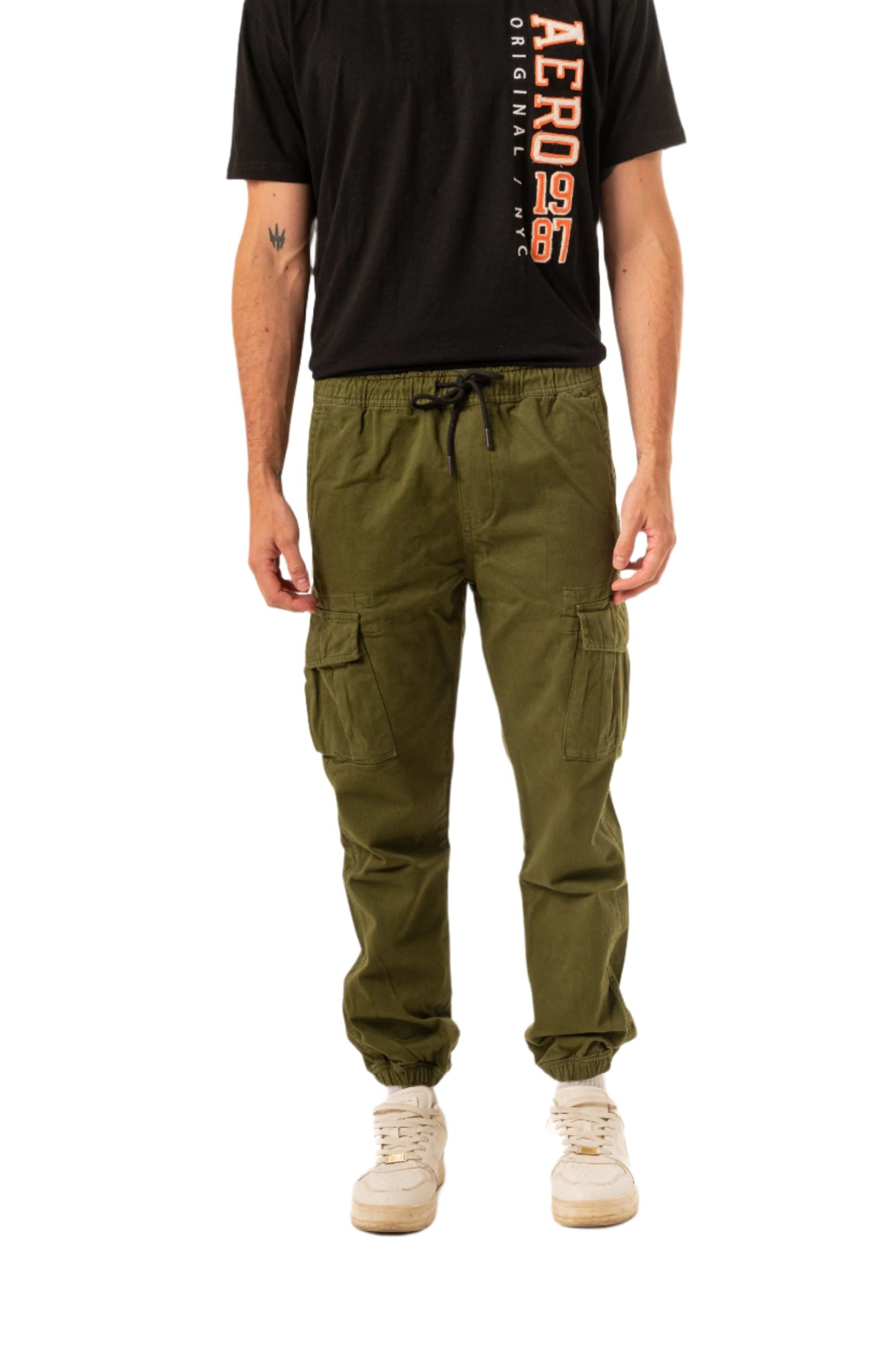 TWILL CARGO JOGGERS-DARK GREEN