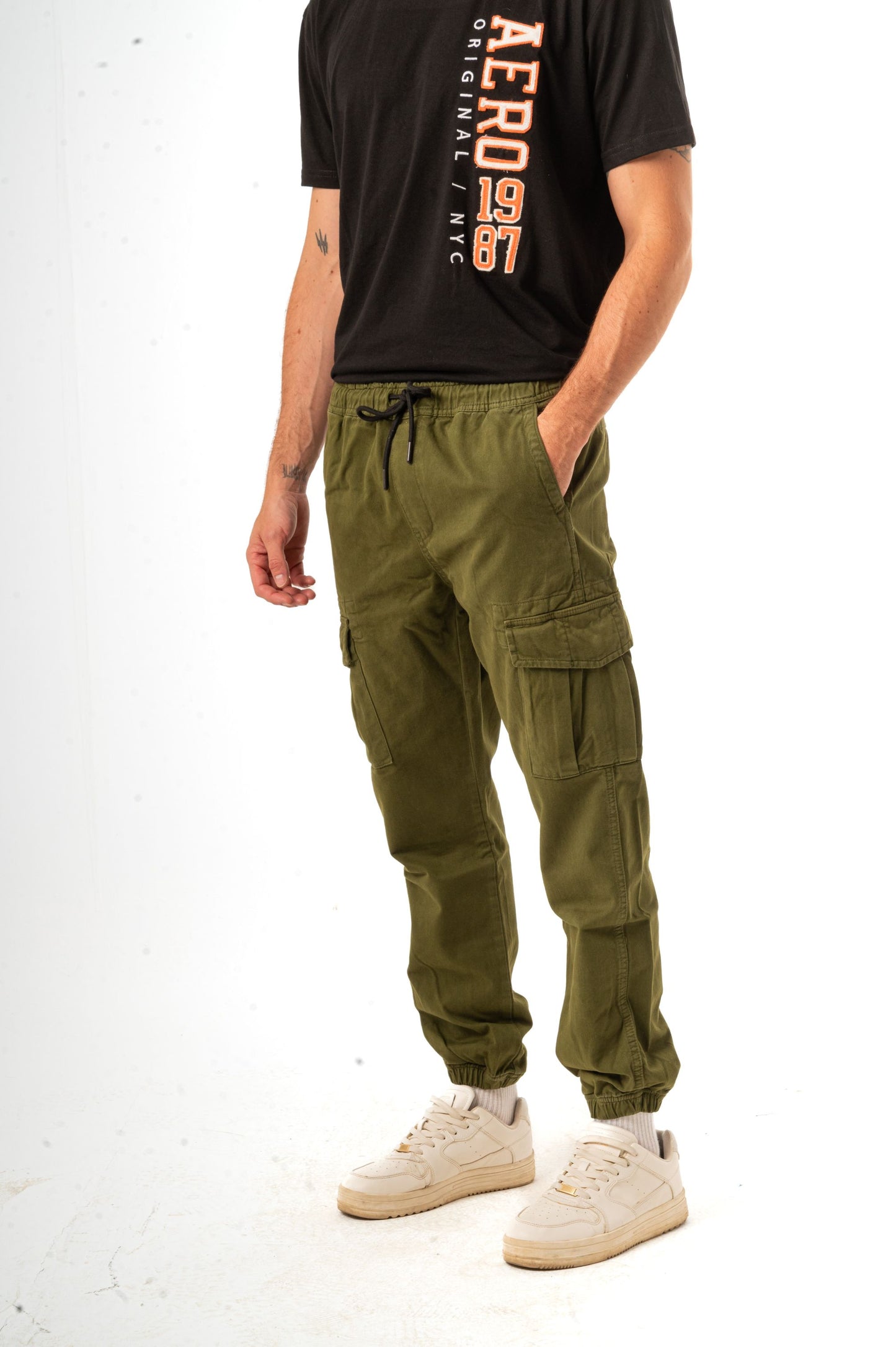 TWILL CARGO JOGGERS-DARK GREEN