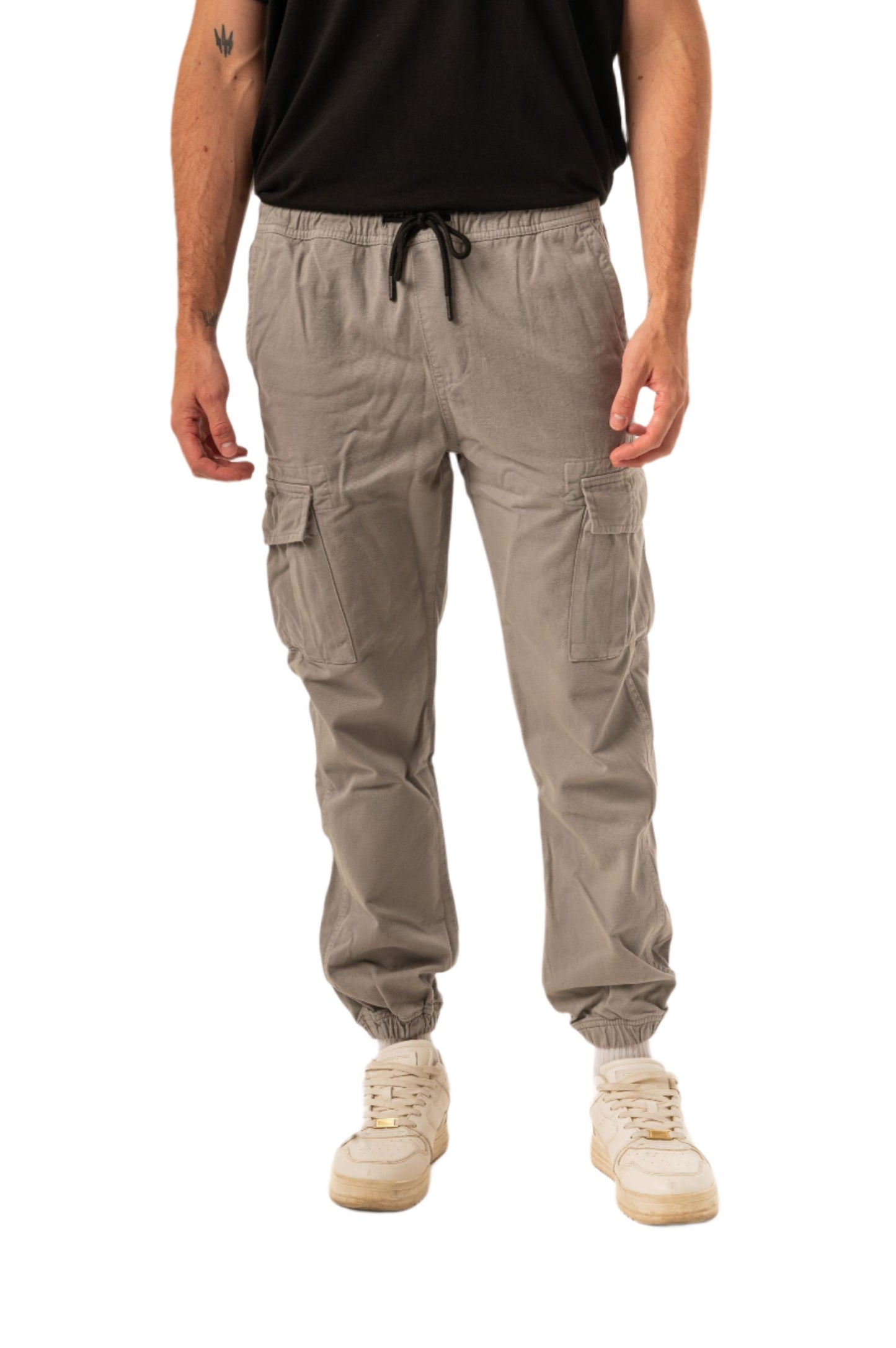 TWILL CARGO JOGGERS-LIGHT GREY