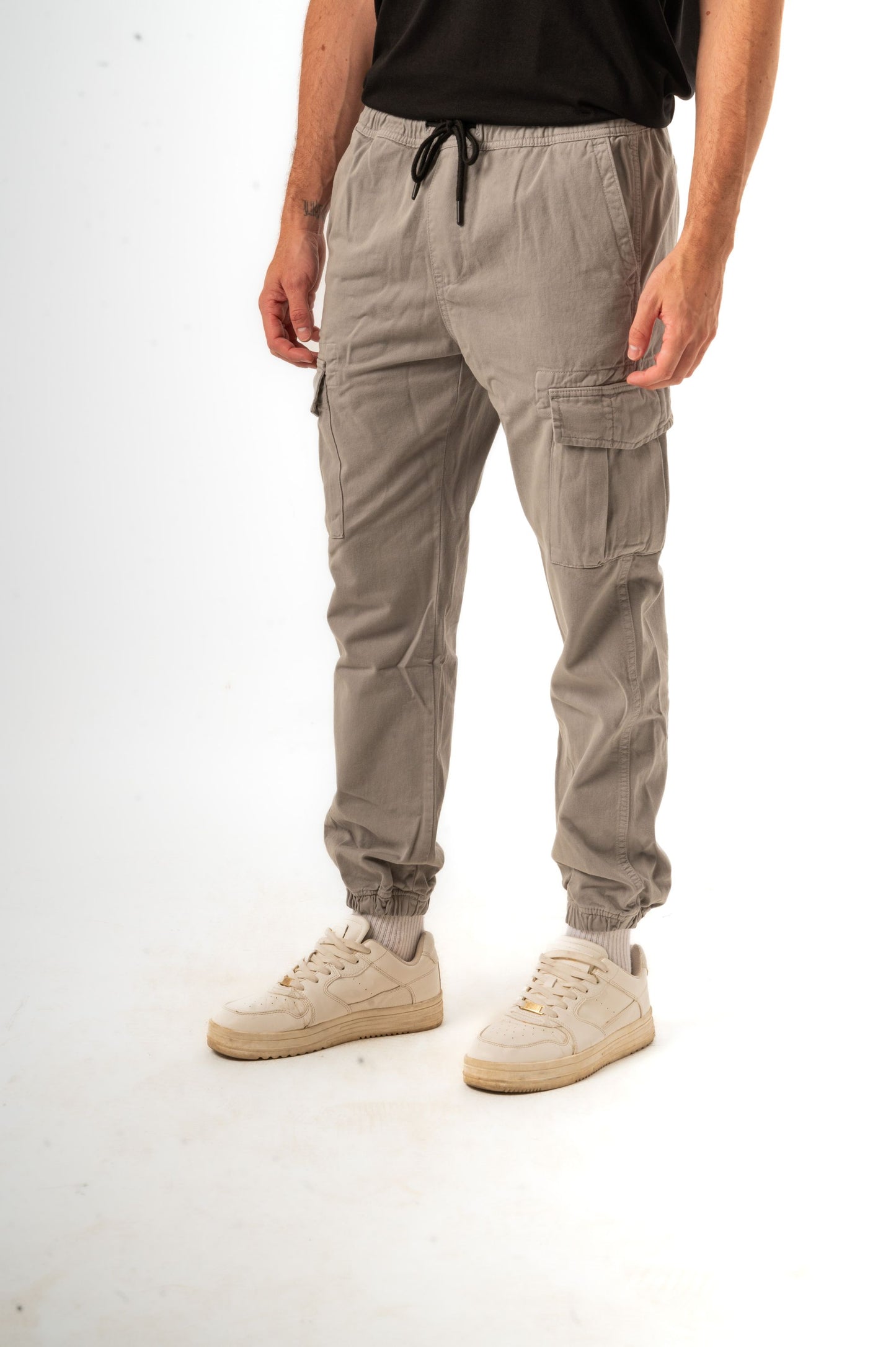 TWILL CARGO JOGGERS-LIGHT GREY