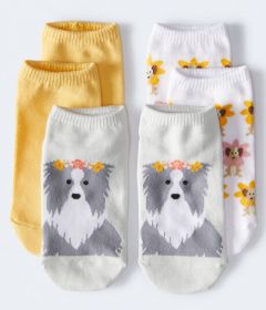 Flower Crown Collie Ankle Sock 3-Pack